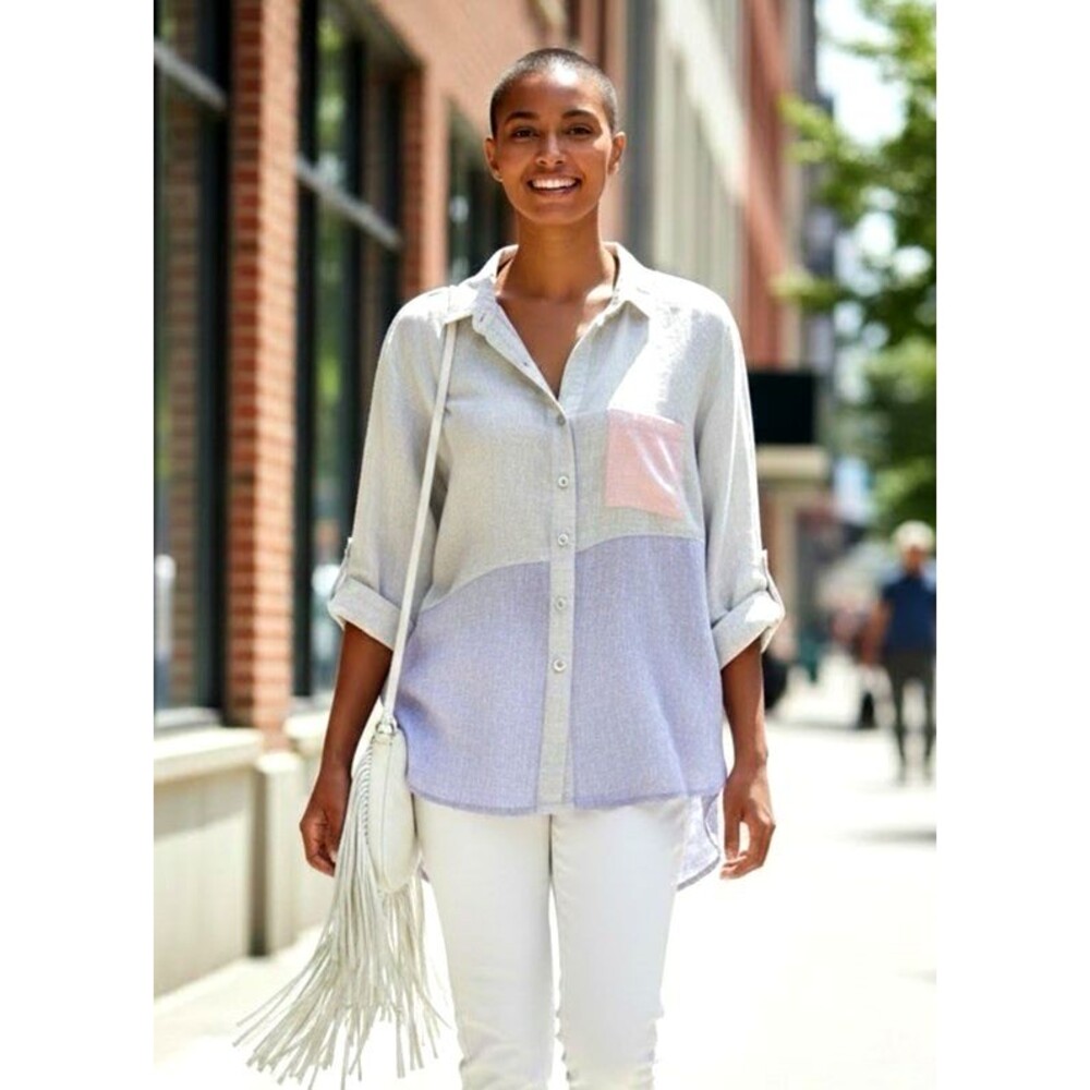 Habitat Clothes to Live In womens NEW linen button colorblock summer shirt sz M